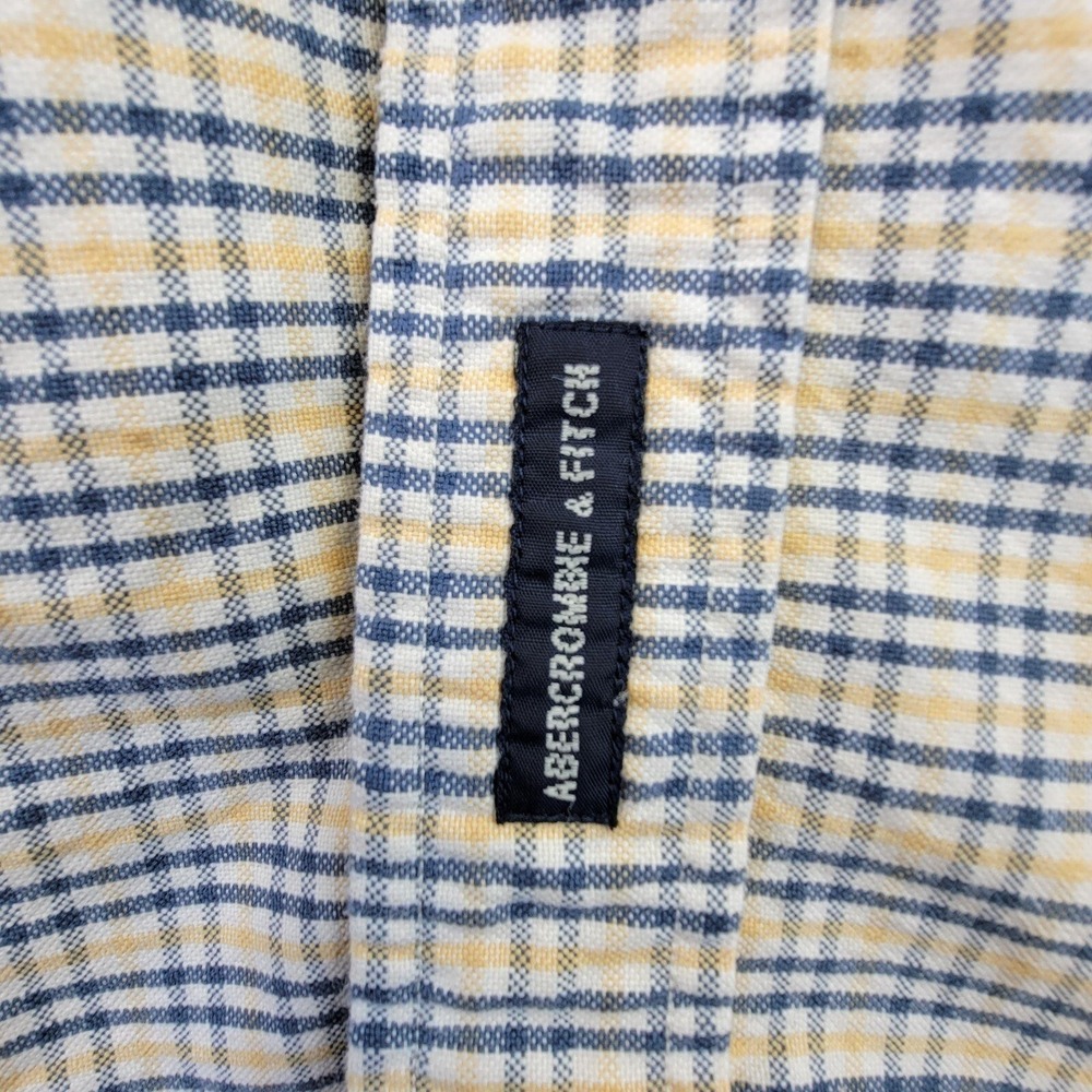 Abercrombie Fitch Button Shirt Mens L Yellow Plaid Preppy Y2K 90s Dad Church - Picture 11 of 16